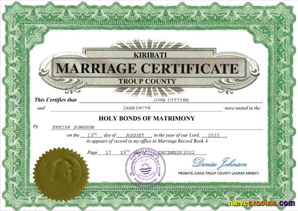 Kiribati marriage certificate